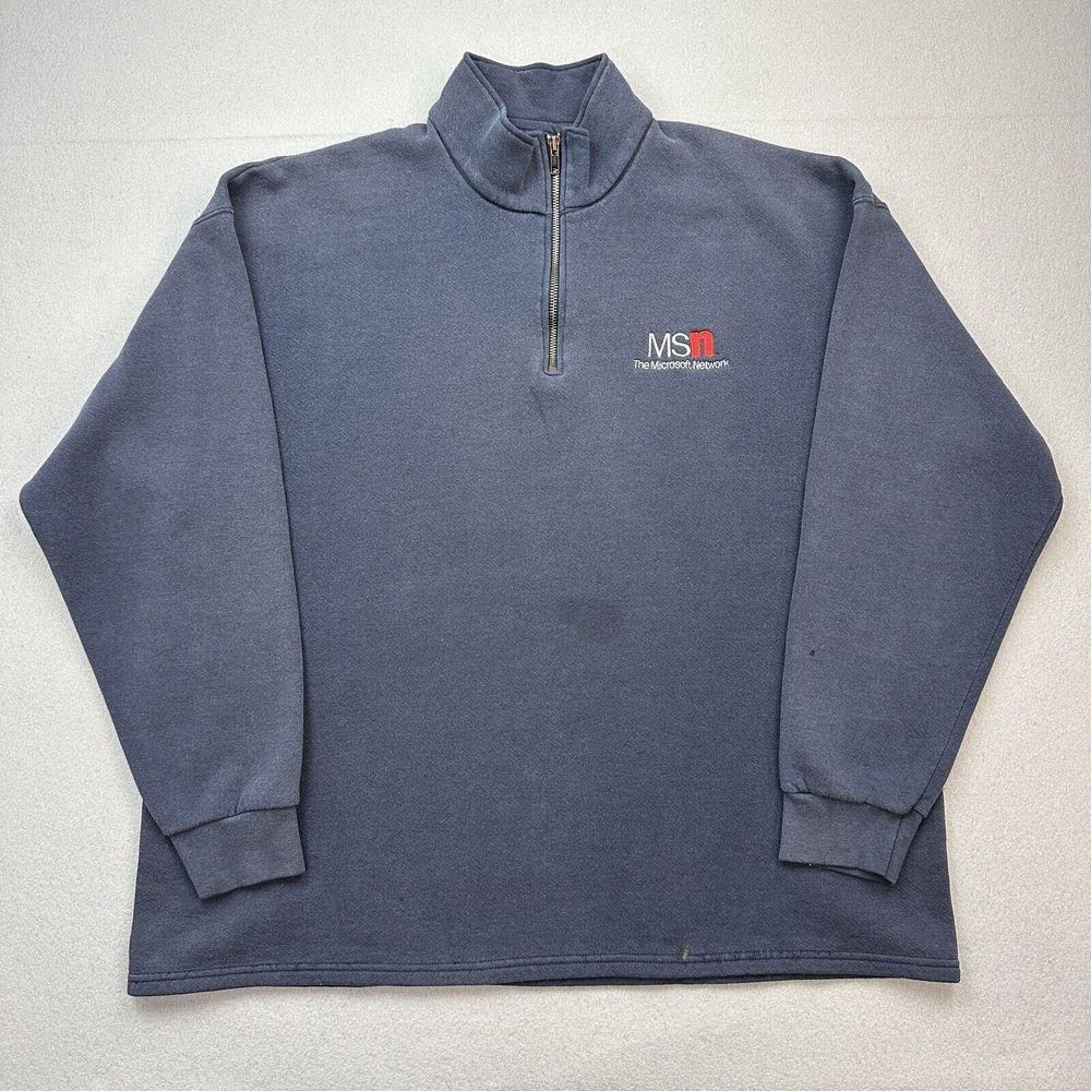Vintage Lee Heavyweight Sweater Mens 2XL Blue 1/4 Zip Pullover Microsoft